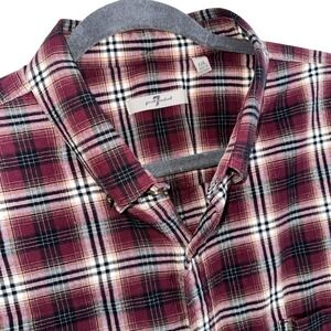7 For All Mankind Men's Plaid Flannel Button Up Shirt XXL Burgundy Cotton